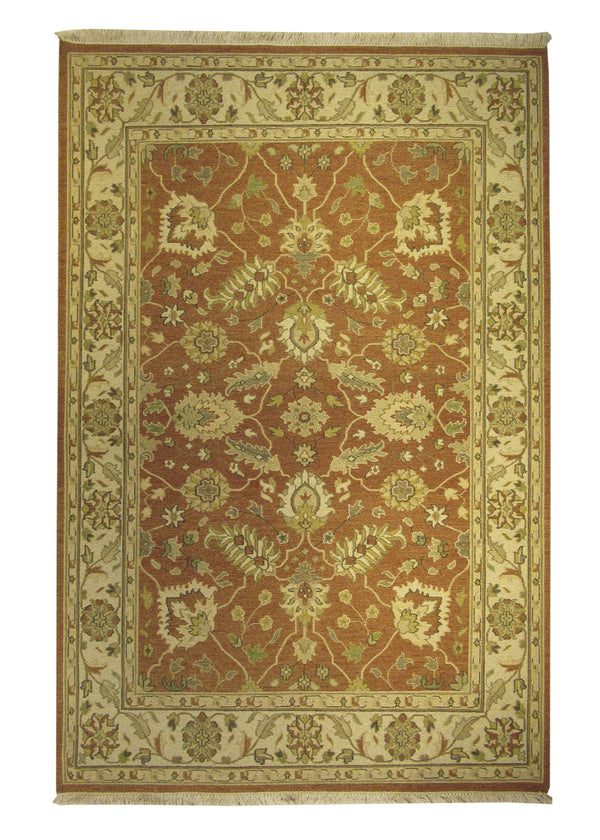 Oriental Rug Indian Handmade Area Transitional 5'10"x8'10" (6x9) Red Whites/Beige Green Soumak Design #A19869