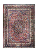 Persian Rug Mashhad Handmade Area Traditional Antique 10'7"x14'2" (11x14) Red Blue Floral Design #A20015