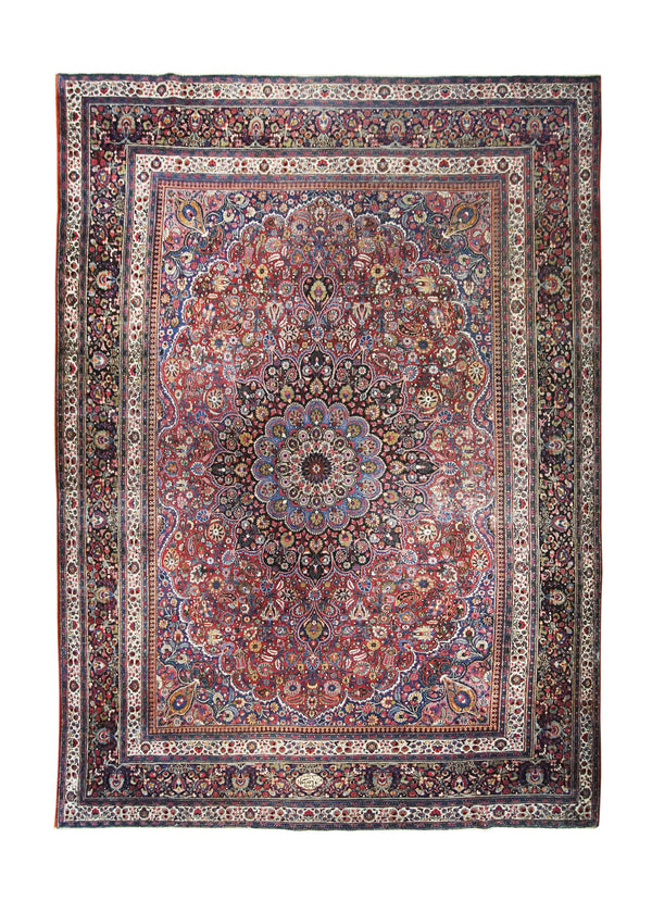 Persian Rug Mashhad Handmade Area Traditional Antique 10'7"x14'2" (11x14) Red Blue Floral Design #A20015