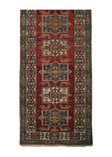 Oriental Rug Pakistani Handmade Runner Transitional Tribal 2'1"x6'6" (2x7) Red Blue Ghazni Kazak Geometric Design #A20039