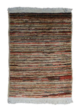 Oriental Rug Pakistani Handmade Area Transitional Tribal 1'5"x1'11" (1x2) Multi-color Red Gabbeh Stripes Design #A20041