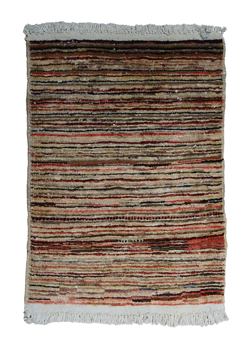 Oriental Rug Pakistani Handmade Area Transitional Tribal 1'5"x1'11" (1x2) Multi-color Red Gabbeh Stripes Design #A20041