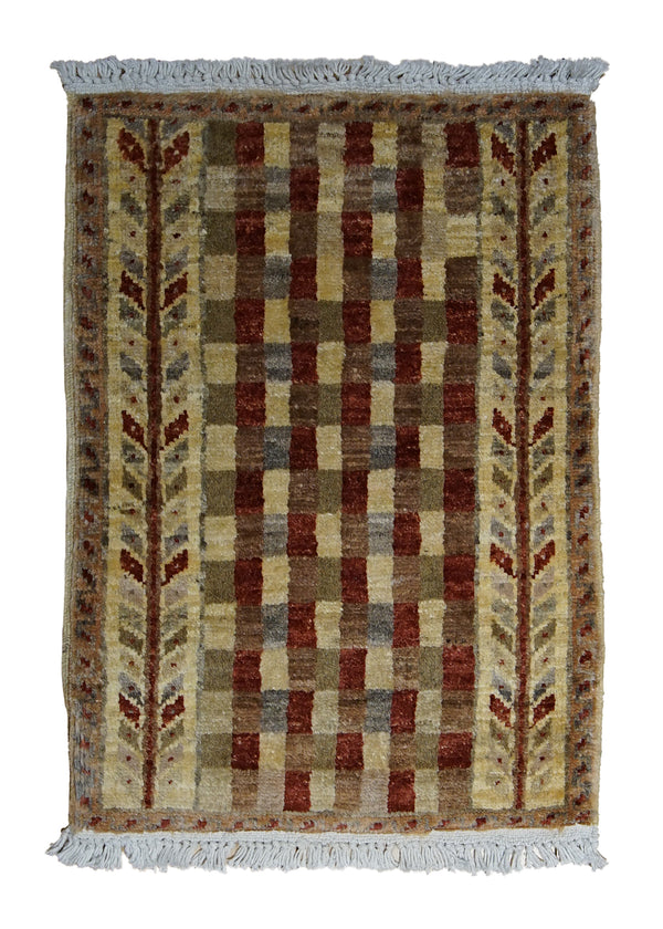 Oriental Rug Pakistani Handmade Area Transitional 1'4"x1'11" (1x2) Multi-color Whites/Beige Red Antique Washed Tree of Life Design #A20051
