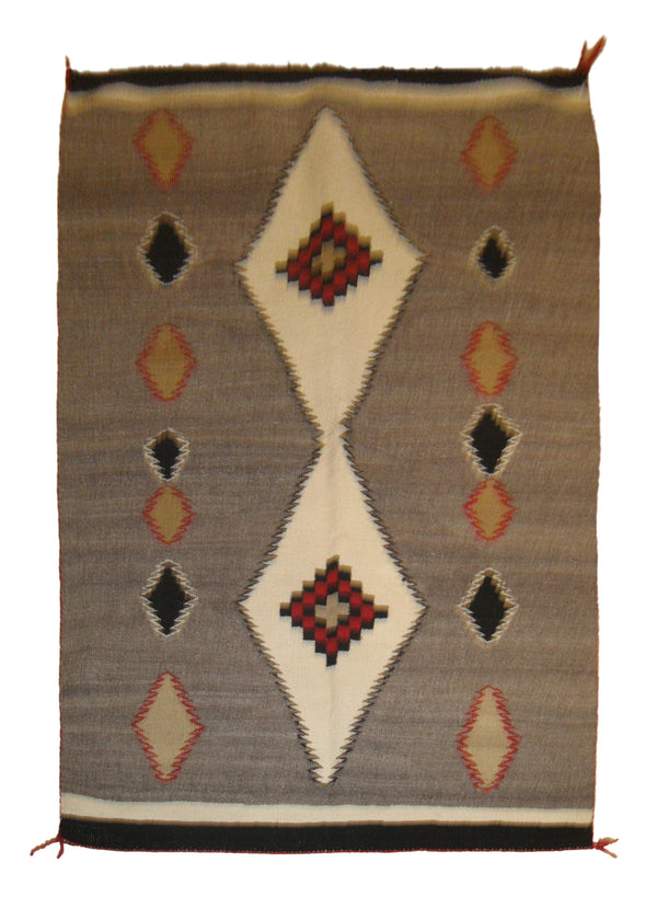 Native American Rug Navajo Handmade Area Tribal 3'1"x4'6" (3x5) Gray Whites/Beige Geometric Design #A20058