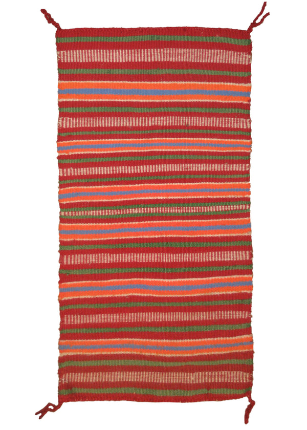 Oriental Rug Moroccan Handmade Area Tribal 0'11"x1'10" (1x2) Red Green Multi-color Kilim Geometric Design #A20061