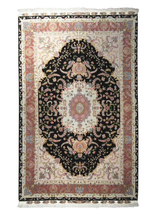 Persian Rug Tabriz Handmade Area Traditional 6'5"x9'8" (6x10) Black Pink Floral Naghsh Design #A20062