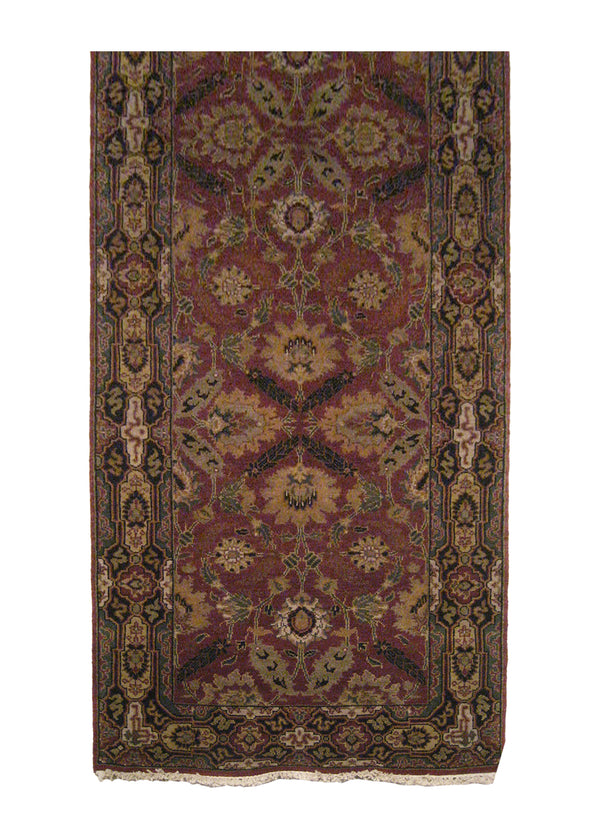Oriental Rug Indian Handmade Runner Transitional 3'1"x8'1" (3x8) Red Black Tea Washed Design #A20097