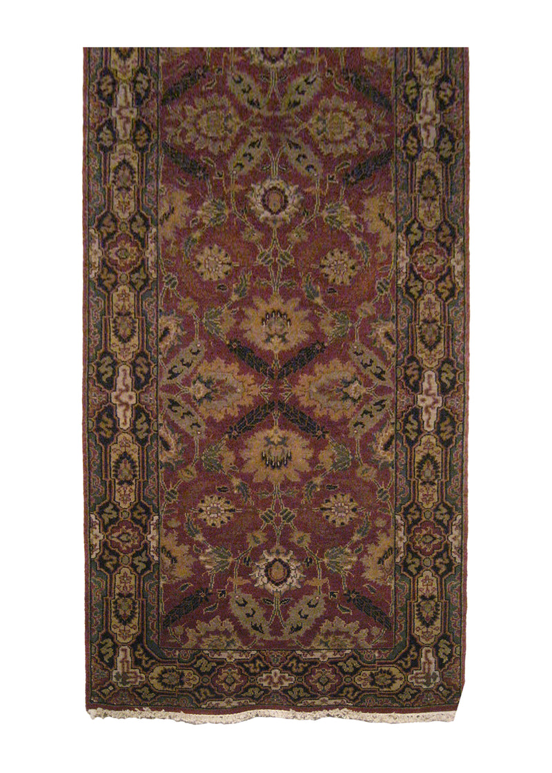 Oriental Rug Indian Handmade Runner Transitional 3'1"x8'1" (3x8) Red Black Tea Washed Design #A20097