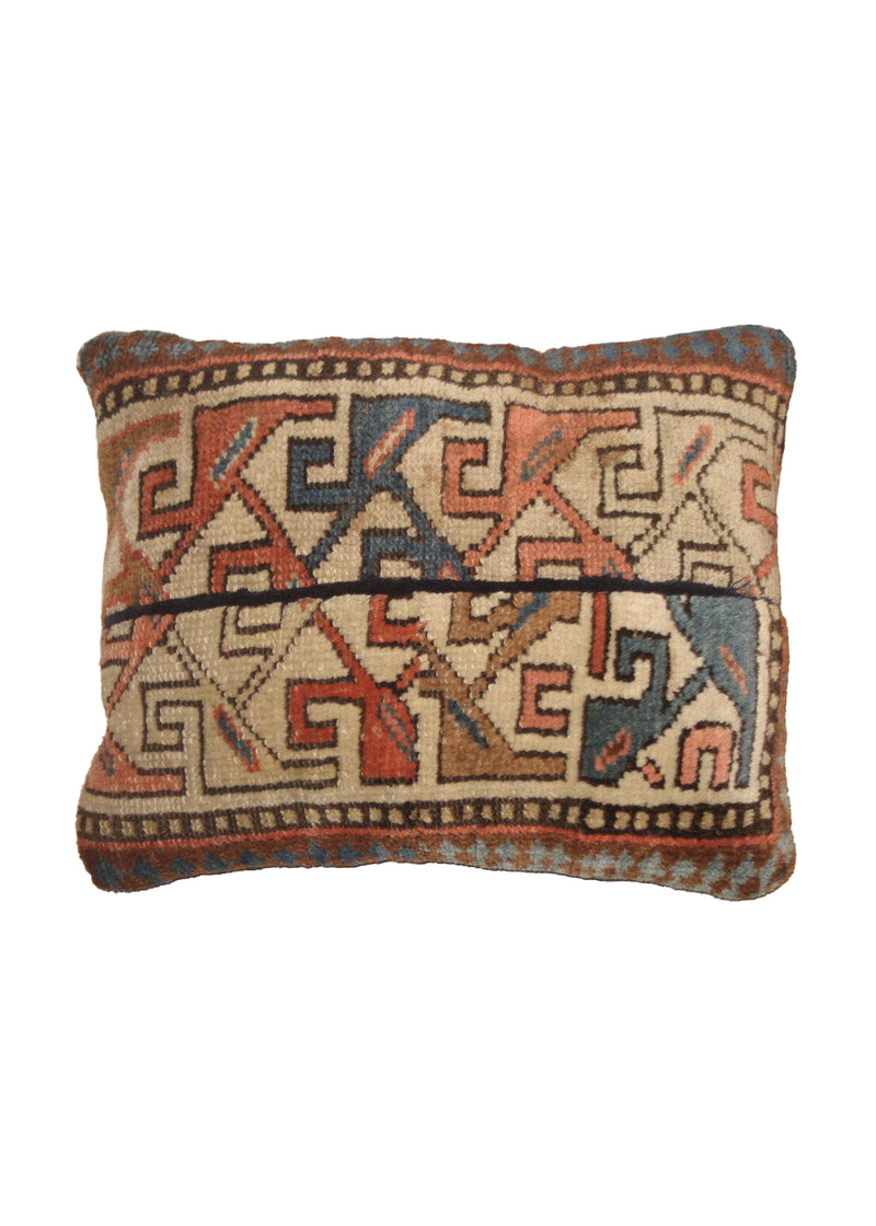 Caucasian Rug Kazak Handmade Pillow Antique 1'3"x1'5" (1x1) Whites/Beige Blue Geometric Design #A20136