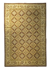 Oriental Rug Pakistani Handmade Area Transitional 6'10"x10'2" (7x10) Brown Whites/Beige Yellow/Gold Ghazni Geometric Design #A20228
