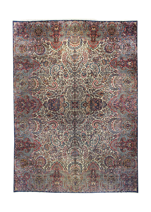 Persian Rug Lavar Kerman Handmade Area Traditional Antique 11'8"x15'7" (12x16) Whites/Beige Blue Red Floral Design #A20369