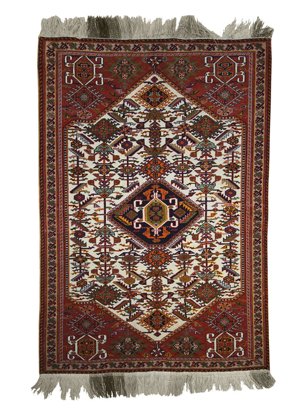Persian Rug Ghashghaei Handmade Area Tribal 3'5"x5'0" (3x5) Whites/Beige Red Geometric Design #A20403