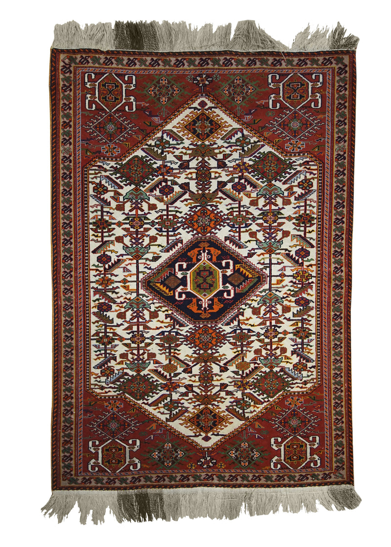 Persian Rug Ghashghaei Handmade Area Tribal 3'5"x5'0" (3x5) Whites/Beige Red Geometric Design #A20403