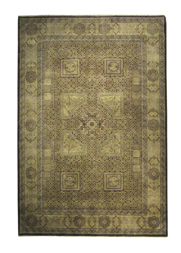 Oriental Rug Indian Handmade Area Transitional 6'1"x8'11" (6x9) Brown Yellow/Gold Tea Washed Design #A20485