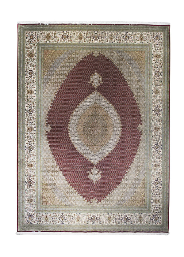 Persian Rug Tabriz Handmade Area Traditional 9'11"x13'9" (10x14) Red Green Whites/Beige Mahi Fish Floral Design #A20566