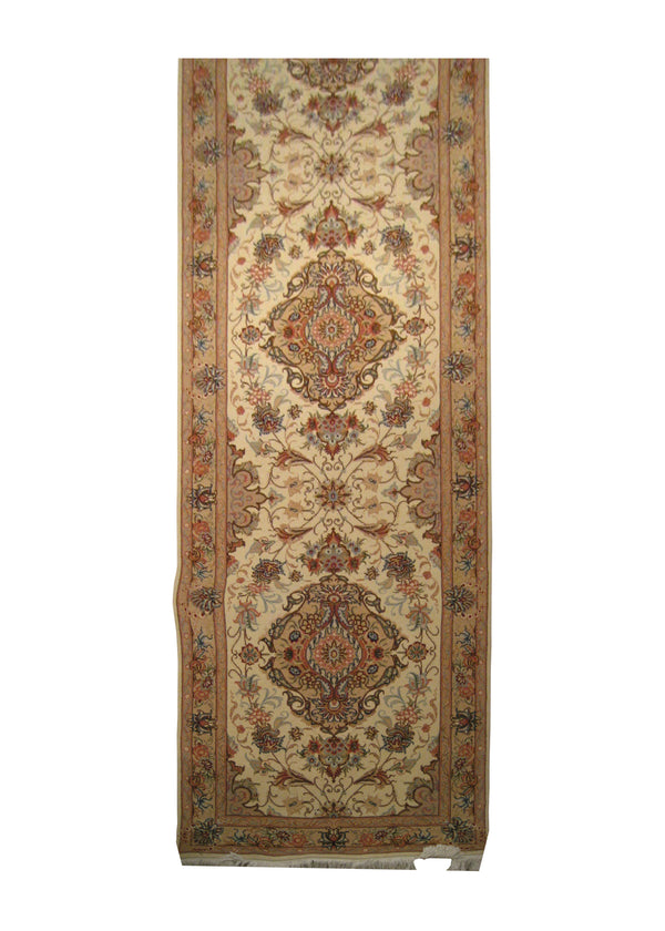 Persian Rug Tabriz Handmade Runner Traditional 2'9"x10'3" (3x10) Whites/Beige Pink Naghsh Floral Design #A20604