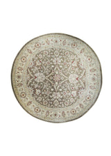 Oriental Rug Pakistani Handmade Round Transitional 7'8"x7'9" (8x8) Whites/Beige Brown Antique Washed Oushak Floral Design #A20610