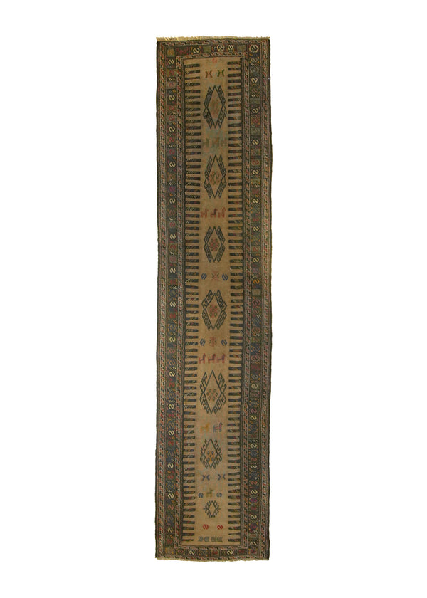 Persian Rug Bijar Handmade Runner Traditional 2'9"x12'4" (3x12) Brown Kilim Geometric Design #A20630