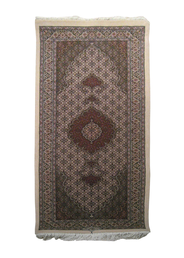 Persian Rug Tabriz Handmade Runner Traditional 2'1"x5'6" (2x6) Whites/Beige Green Red Mahi Fish Floral Design #A20634