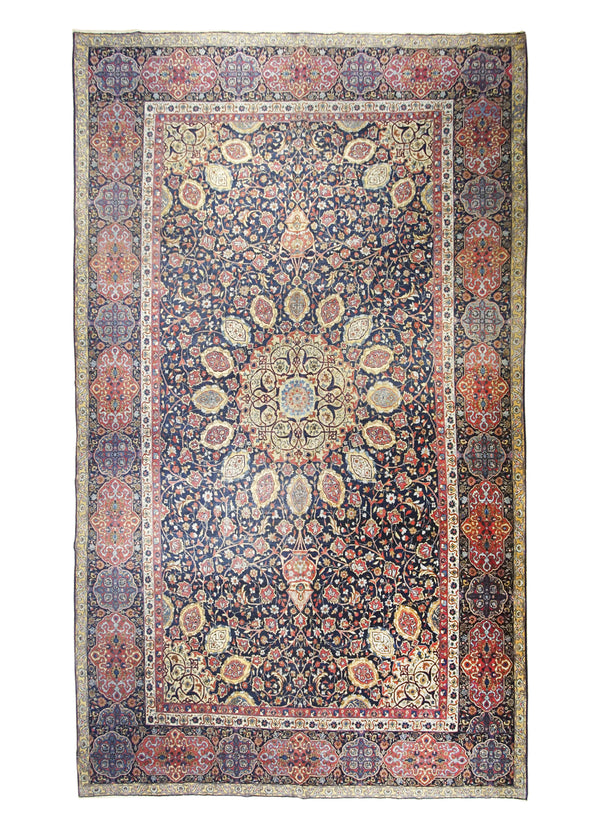 Persian Rug Tabriz Handmade Area Traditional Antique 10'8"x18'4" (11x18) Blue Red Sheikh Safi Floral Design #A20700
