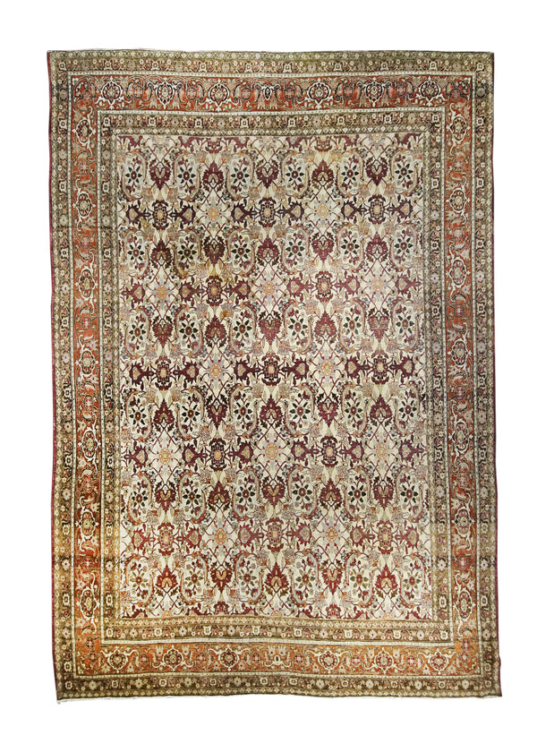Persian Rug Kermanshah Handmade Area Tribal Antique 8'5"x11'8" (8x12) Whites/Beige Red Floral Design #A20702
