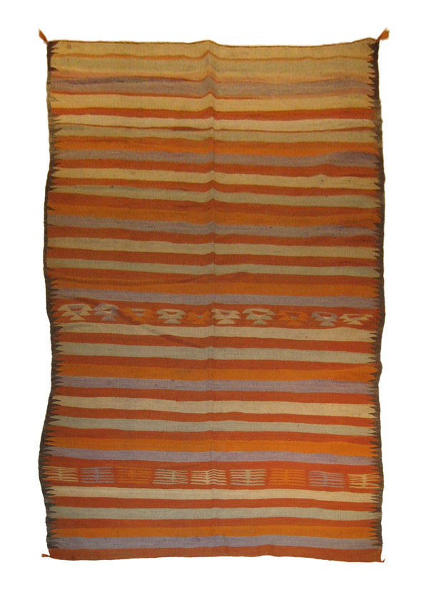 Persian Rug Ghashghaei Handmade Runner Tribal 3'11"x8'10" (4x9) Orange Whites/Beige Kilim Geometric Design #A20703