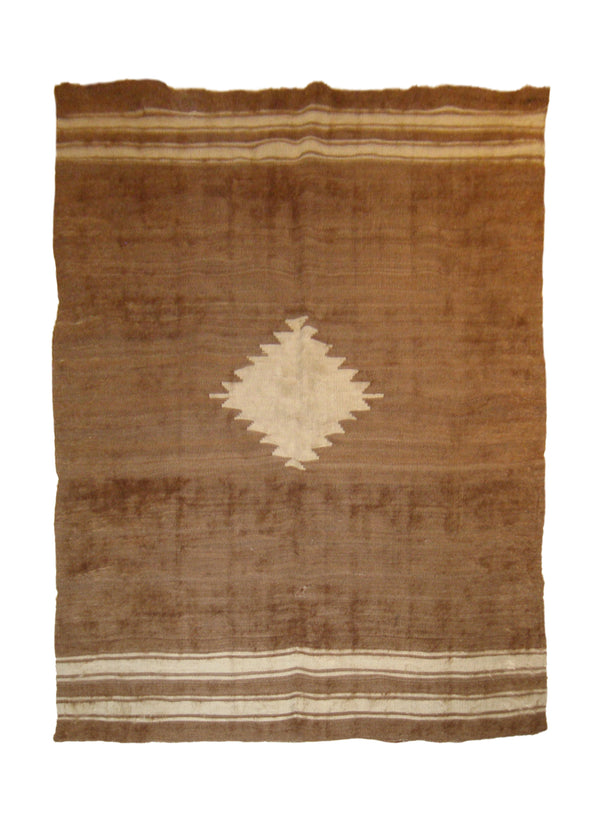 Native American Rug Navajo Handmade Area Tribal 4'0"x5'4" (4x5) Brown Whites/Beige Geometric Design #A20704