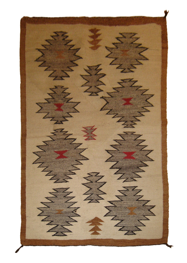 Native American Rug Navajo Handmade Area Tribal 2'11"x4'3" (3x4) Whites/Beige Brown Red Geometric Design #A20707