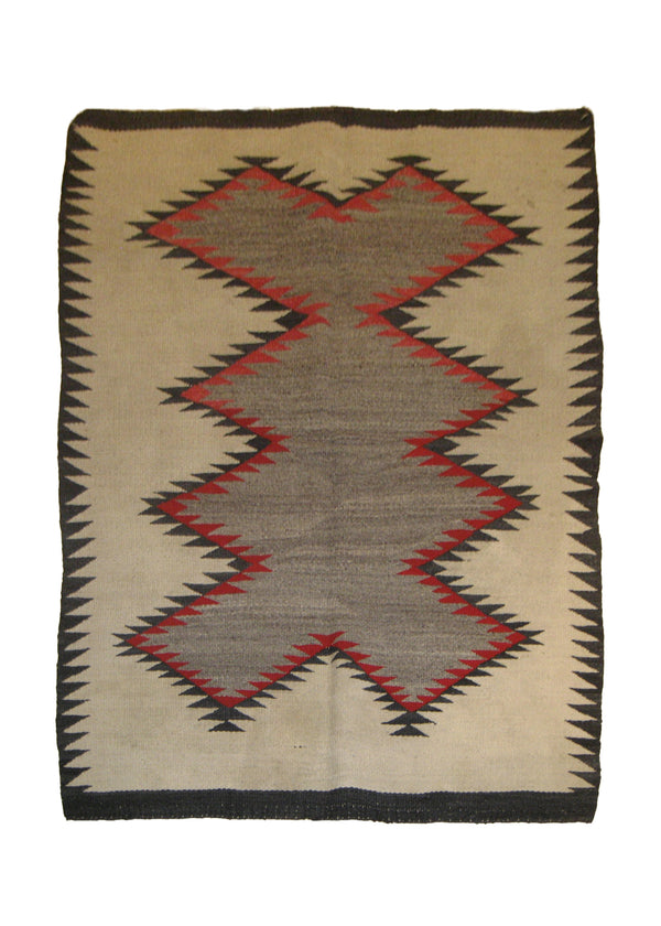 Native American Rug Navajo Handmade Area Tribal 3'5"x4'9" (3x5) Whites/Beige Black Gray Geometric Design #A20710