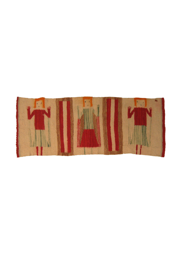 Native American Rug Navajo Handmade Area Tribal 1'4"x3'0" (1x3) Whites/Beige Red Green Geometric Design #A20711