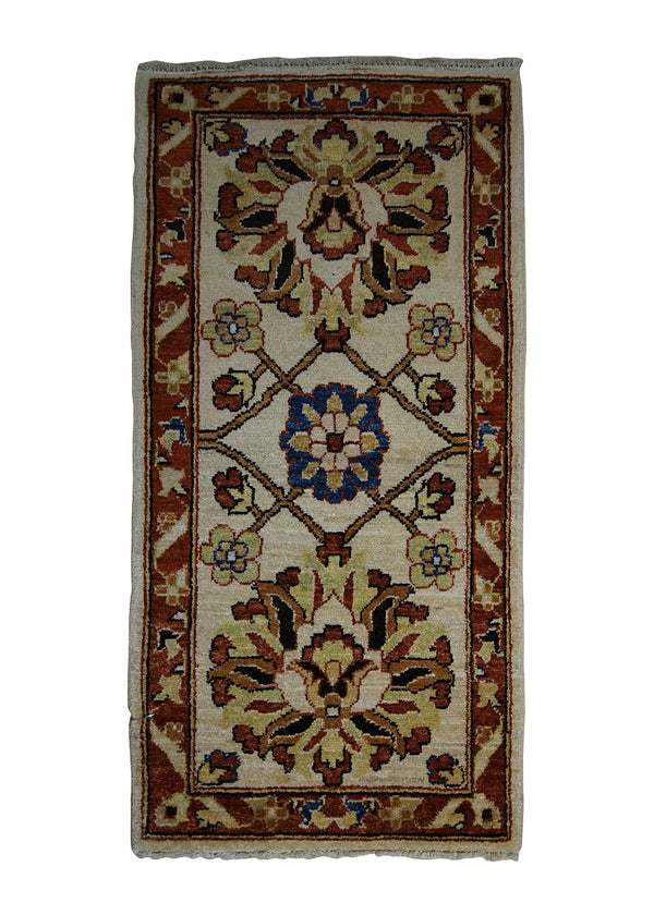 Oriental Rug Pakistani Handmade Area Transitional 1'8"x3'4" (2x3) Whites/Beige Red Antique Washed Oushak Floral Design #A20746
