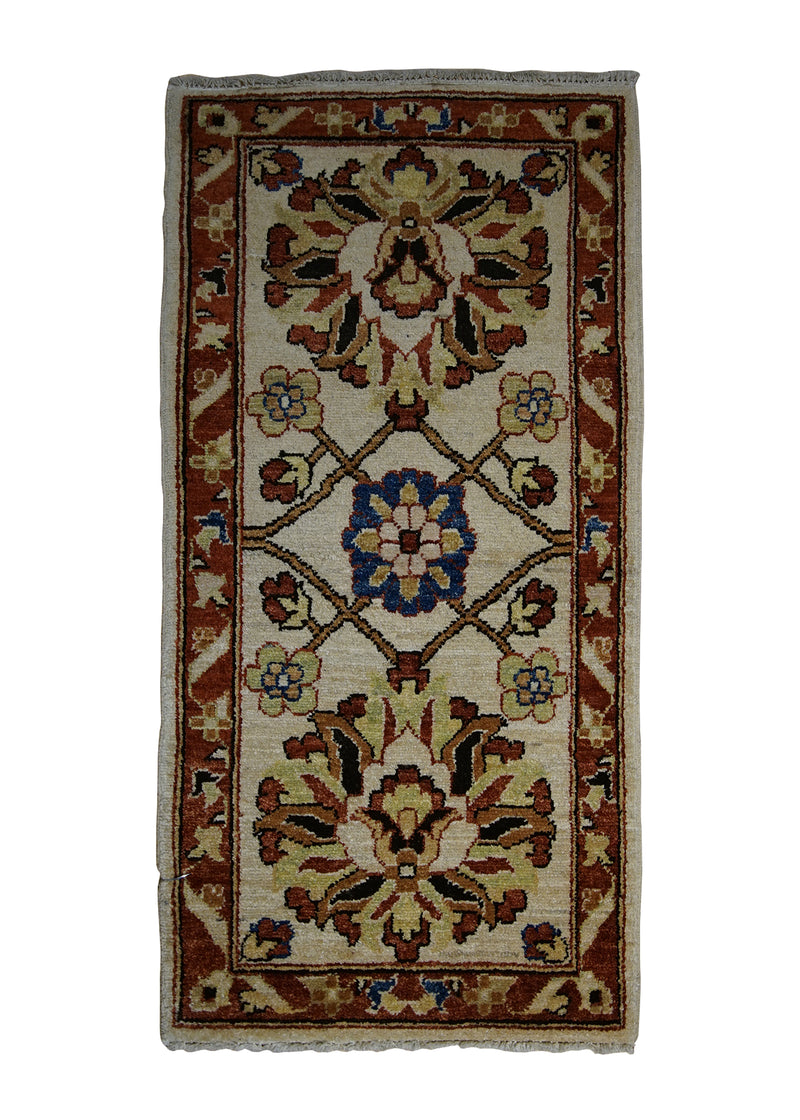 Oriental Rug Pakistani Handmade Area Transitional 1'8"x3'4" (2x3) Whites/Beige Red Antique Washed Oushak Floral Design #A20746