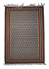 Persian Rug Sanandaj Handmade Area Tribal 3'6"x5'2" (4x5) Whites/Beige Red Kilim Geometric Design #A20788