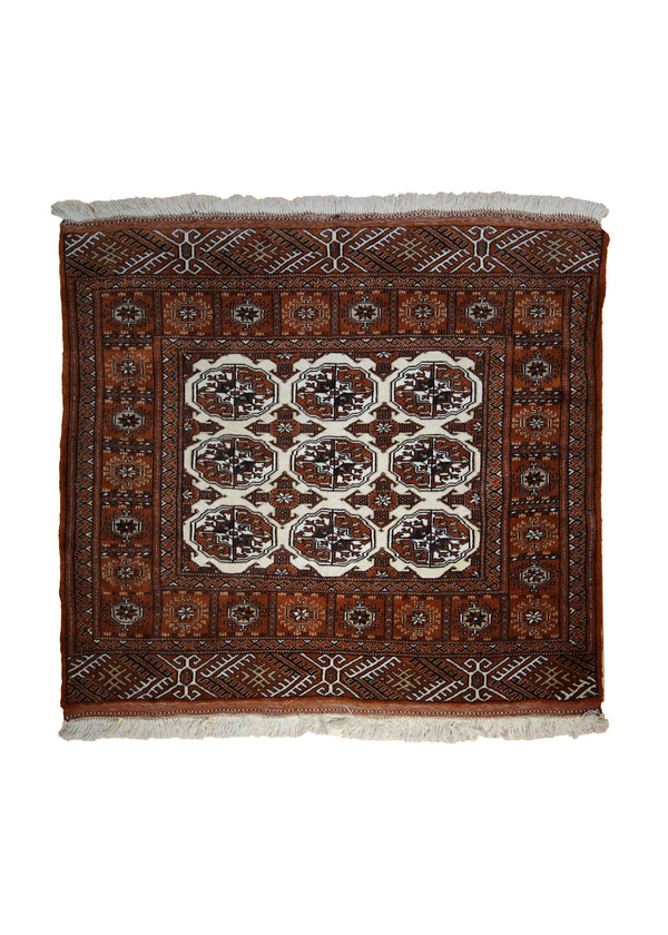 Persian Rug Turkmen Handmade Area Tribal 3'1"x3'7" (3x4) Orange Elephant Foot Bokhara Design #A20789