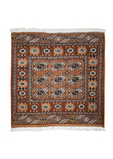 Persian Rug Turkmen Handmade Square Tribal 3'4"x3'5" (3x3) Orange Elephant Foot Bokhara Design #A20790