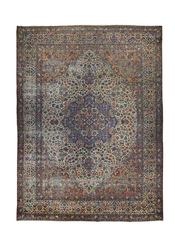 Persian Rug Lavar Kerman Handmade Area Traditional Antique 9'8"x13'1" (10x13) Whites/Beige Pink Blue Floral Design #A20830