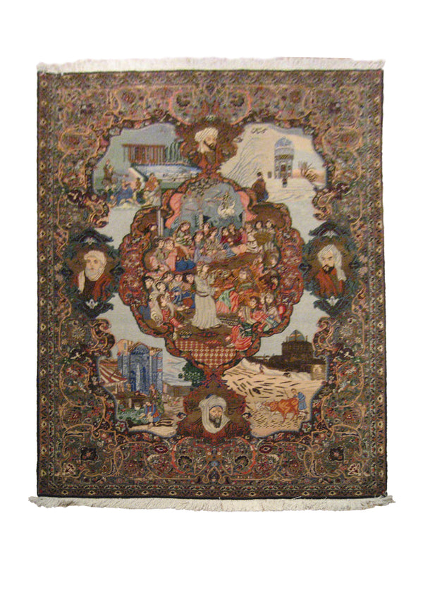 Persian Rug Tabriz Handmade Area Traditional 6'5"x9'5" (6x9) Blue Gray Red Floral Pictorial Design #A20834