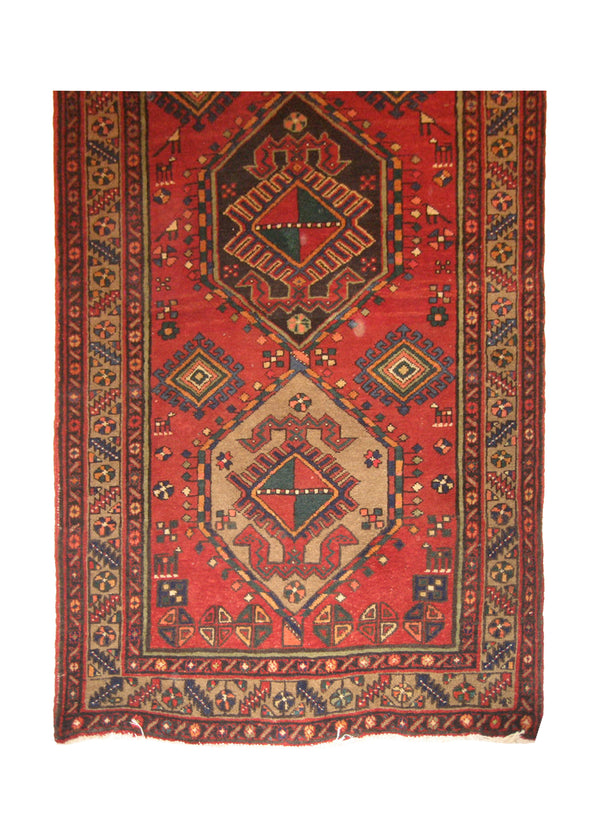 Persian Rug Azerbaijan Handmade Runner Tribal 3'8"x14'7" (4x15) Red Geometric Design #A20934