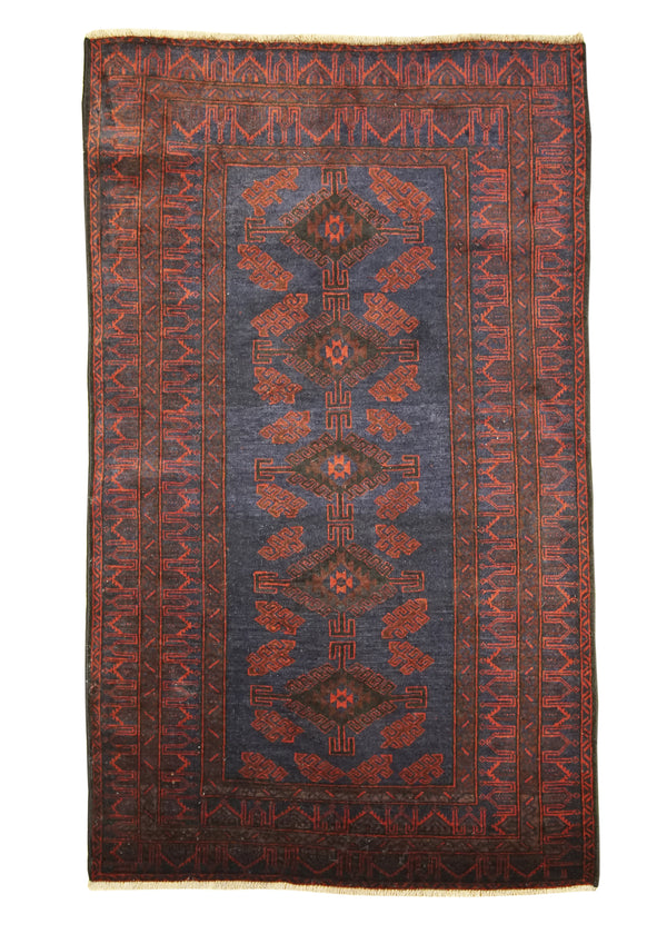 Persian Rug Baloch Handmade Area Tribal 3'9"x6'2" (4x6) Blue Red Geometric Design #A20938