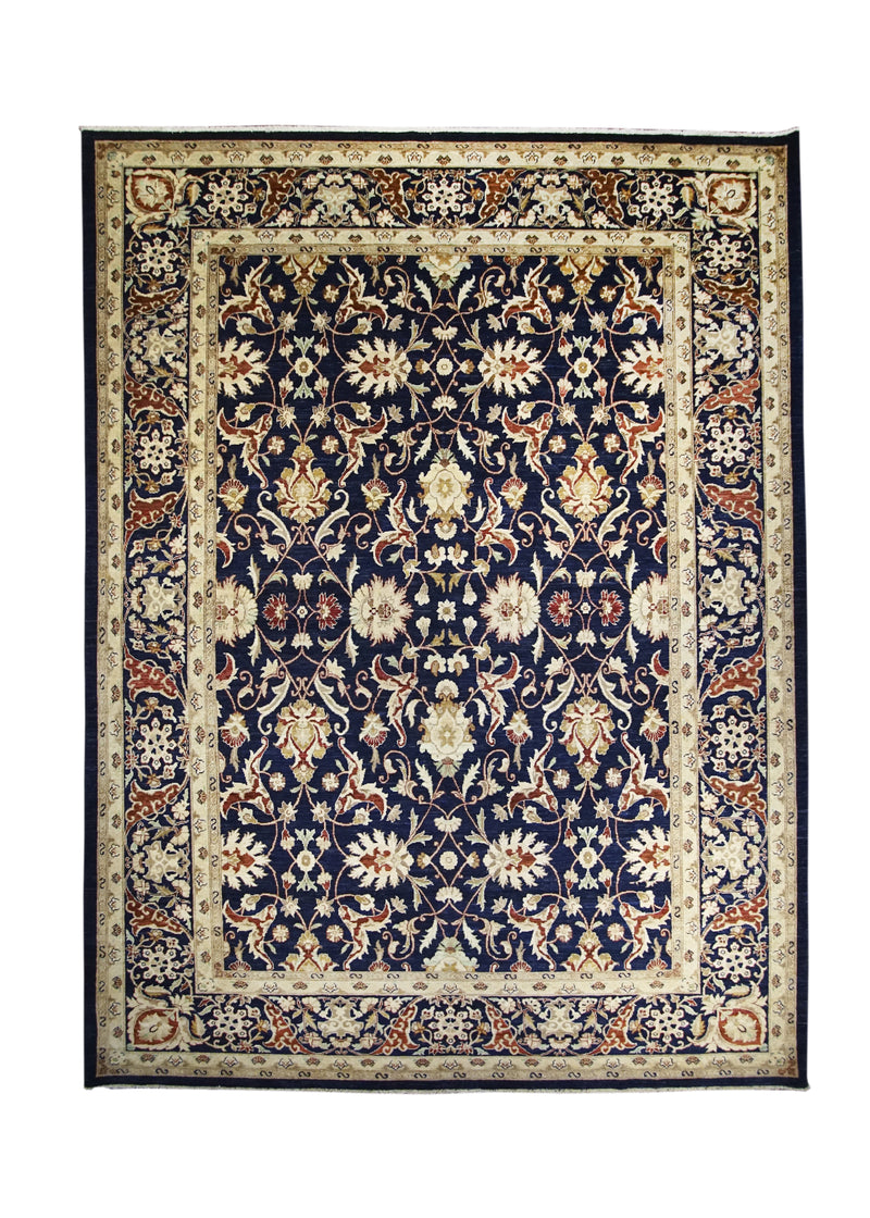 Oriental Rug Pakistani Handmade Area Transitional 9'0"x12'0" (9x12) Blue Yellow/Gold Antique Washed Oushak Floral Design #A20949