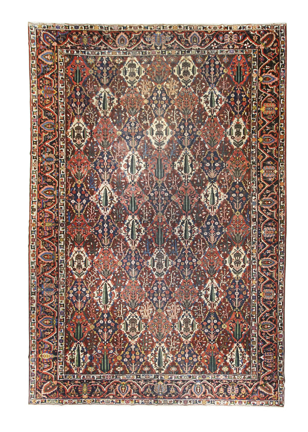 Persian Rug Bakhtiari Handmade Area Tribal Antique 12'4"x18'0" (12x18) Red Blue Garden Design #A21026
