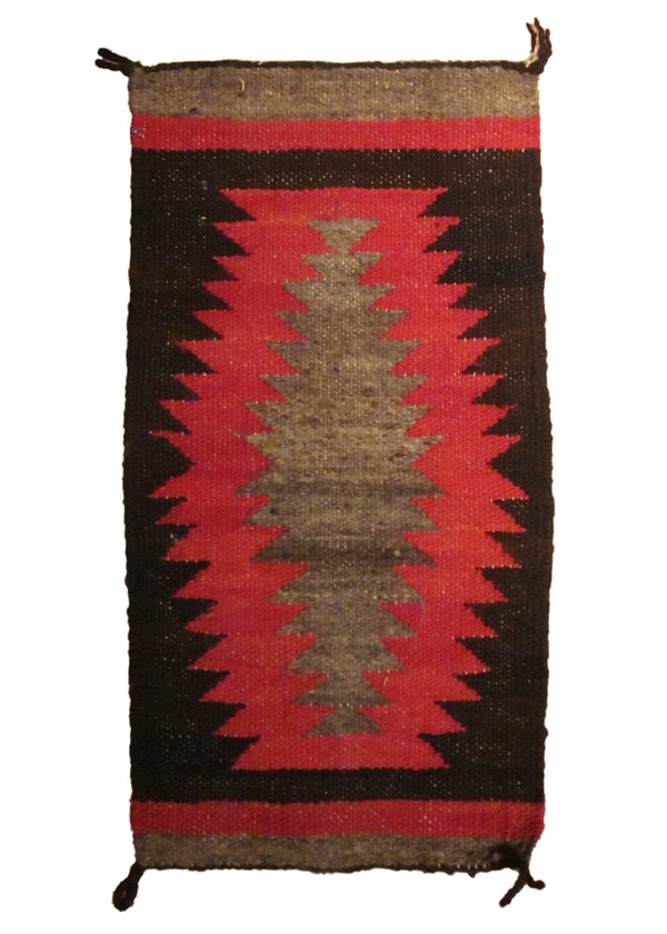 Native American Rug Navajo Handmade Area Tribal 0'10"x1'7" (1x2) Red Black Gray Geometric Design #A21027