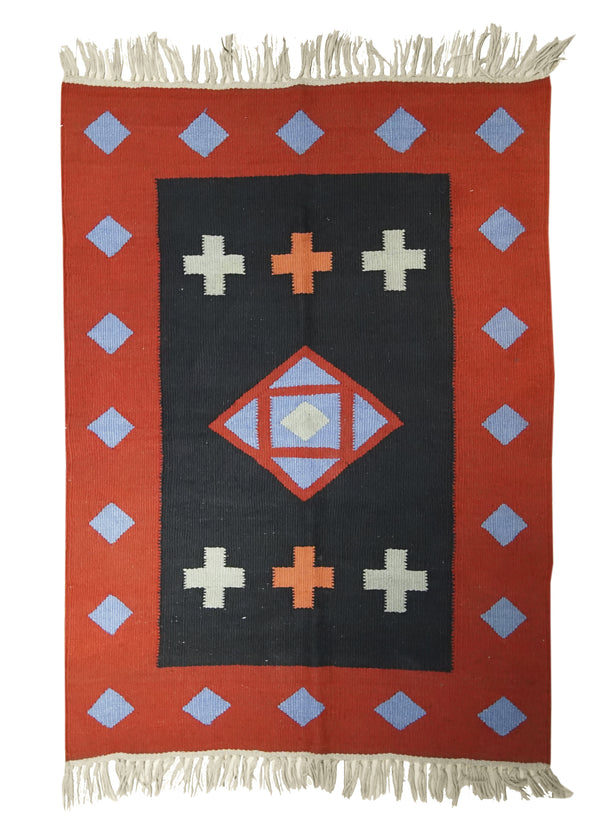 Native American Rug South America Handmade Area Tribal 4'0"x5'8" (4x6) Black Red Geometric Design #A21087
