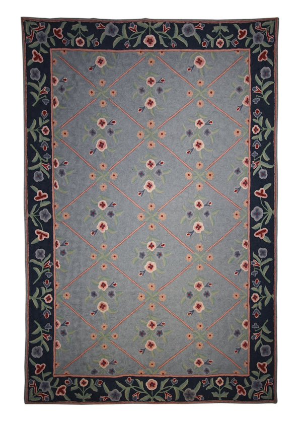 Oriental Rug Kashmiri Handmade Area Traditional 3'11"x5'11" (4x6) Blue Pink Floral Design #A21100