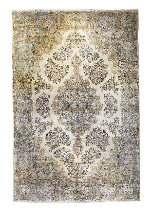 Persian Rug Lavar Kerman Handmade Area Traditional Vintage 11'10"x17'8" (12x18) Yellow/Gold Blue Floral Open Field Design #A21152