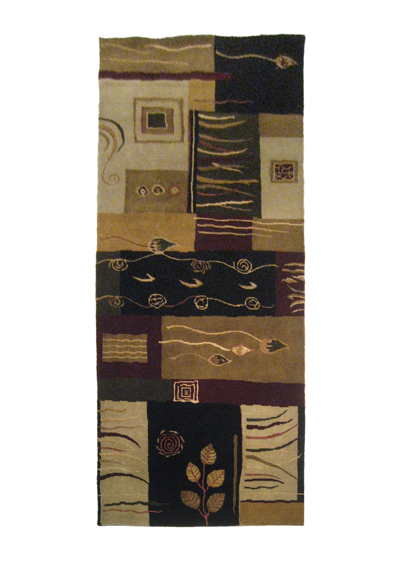 Oriental Rug Indian Handmade Runner Modern 2'11"x7'9" (3x8) Multi-color Whites/Beige Black Art Deco Design #A21216