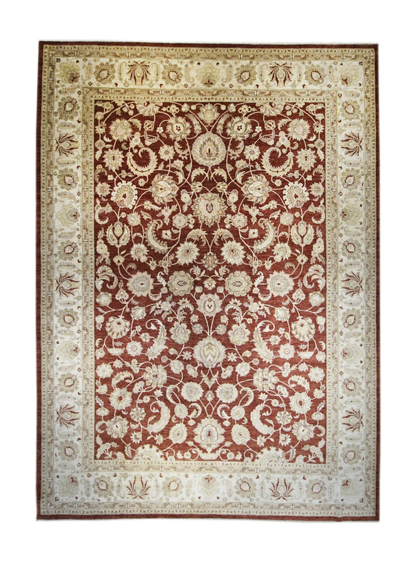 Oriental Rug Pakistani Handmade Area Transitional 10'1"x13'10" (10x14) Red Whites/Beige Antique Washed Oushak Floral Design #A21241