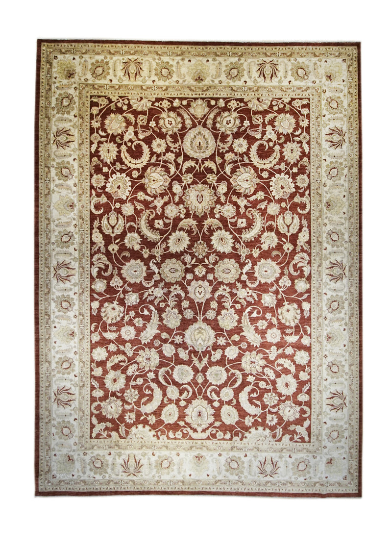 Oriental Rug Pakistani Handmade Area Transitional 10'1"x13'10" (10x14) Red Whites/Beige Antique Washed Oushak Floral Design #A21241