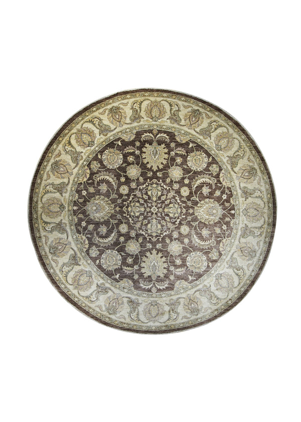 Oriental Rug Pakistani Handmade Round Transitional 8'1"x8'1" (8x8) Purple Whites/Beige Antique Washed Oushak Floral Design #A21293
