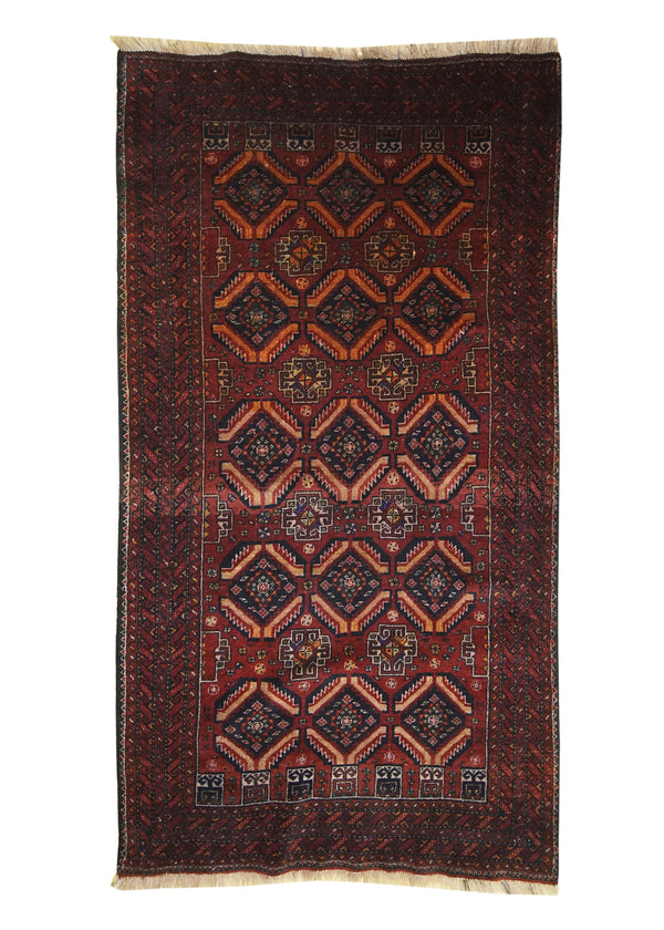 Persian Rug Baloch Handmade Runner Tribal 3'0"x5'5" (3x5) Red Geometric Design #A21315